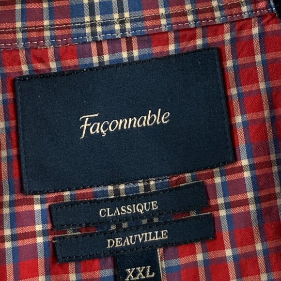 Faconnable Blue Red Cotton 2XL Plaid Mens Long Sleeve Pocket Button Up Shirt - Picture 11 of 15